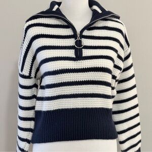 Olive Avenue Women's XS Striped Navy and White Nautical Quarter Zip Sweater